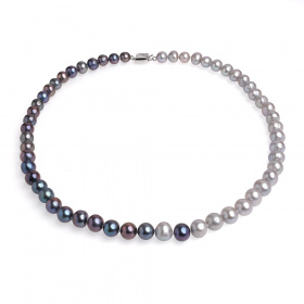 Collier 7-8mm Zuchtperlen, grau/dunkel, 47cm, Silber