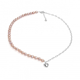 Collier 4-4.5 mm Zuchtperlen, lila, 40+5 cm, Silberkette