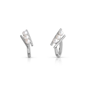 Ohrringe, 3-4mm Zuchtperle, lila, Silber, Zirkonia