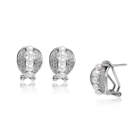 Ohrringe, 2-4mm Zuchtperle, weiß, Silber, Zirkonia