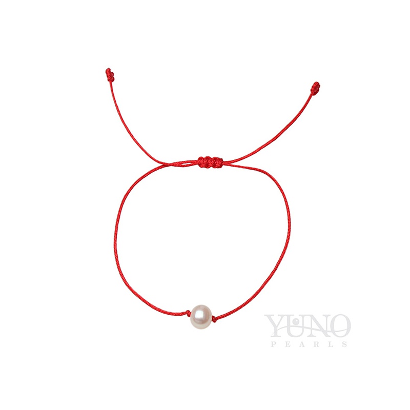 Armband 8-9 mm Zuchtperle, rote Faden, 22cm