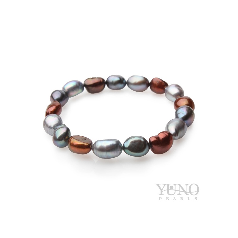 Armband 8-10 mm Zuchtperlen, grau, braun, Gummiband, 20cm