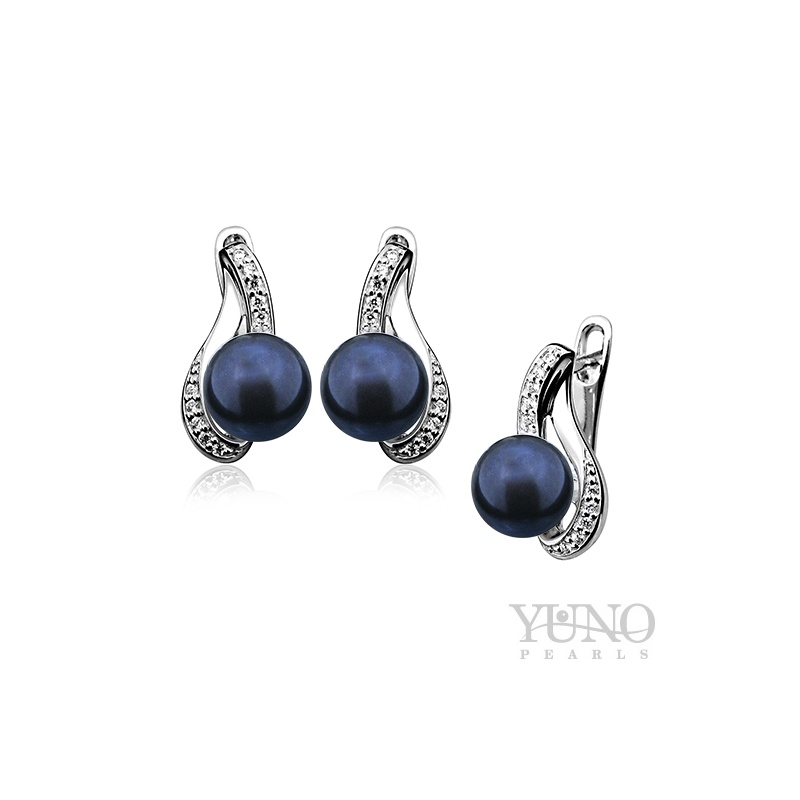 Ohrringe, 7-8 mm Zuchtperlen, dunkel, Silber, Zirkonia