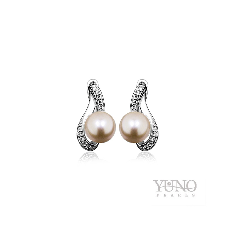 Ohrringe, 7-8 mm rosa Zuchtperlen, Silber, Zirkonia