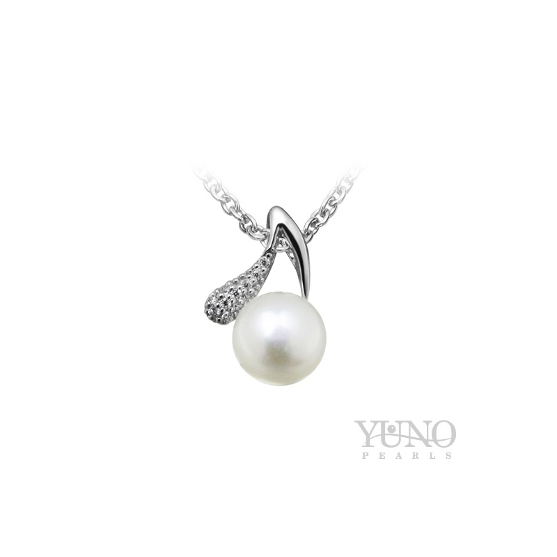 Anhänger, 8-9 mm Zuchtperle, weiß, Zirkonia, Silber