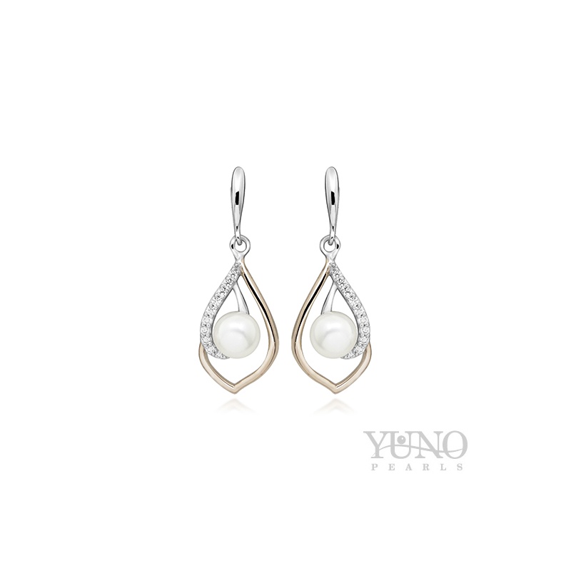 Ohrhänger, 5-6mm Zuchtperlen, weiß, Silber, Rosa Rhodium, Zirkonia