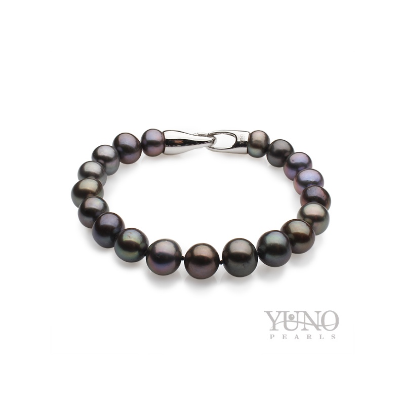 Armband 9-10mm dunkle Zuchtperlen, 20cm, Silber