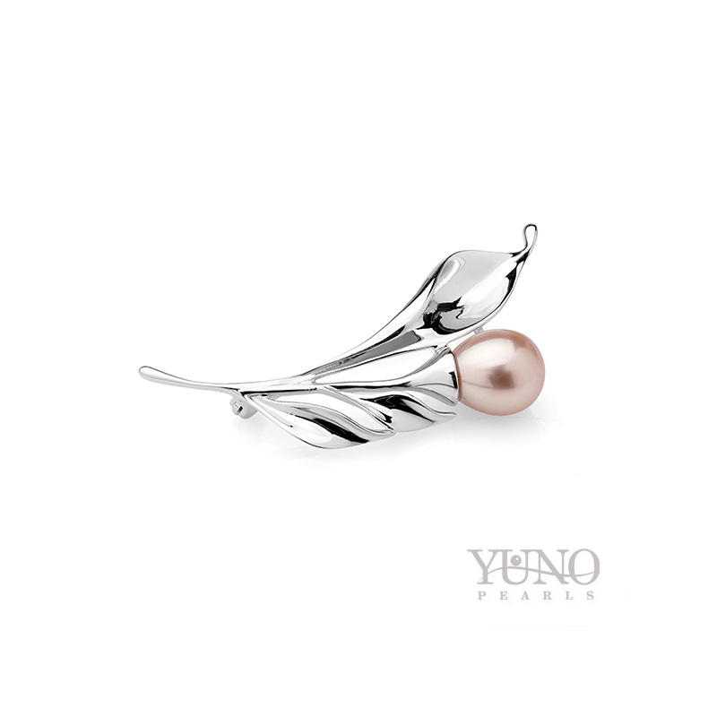 Brosche, 8-9mm Zuchtperle, lavendel, Silber, 