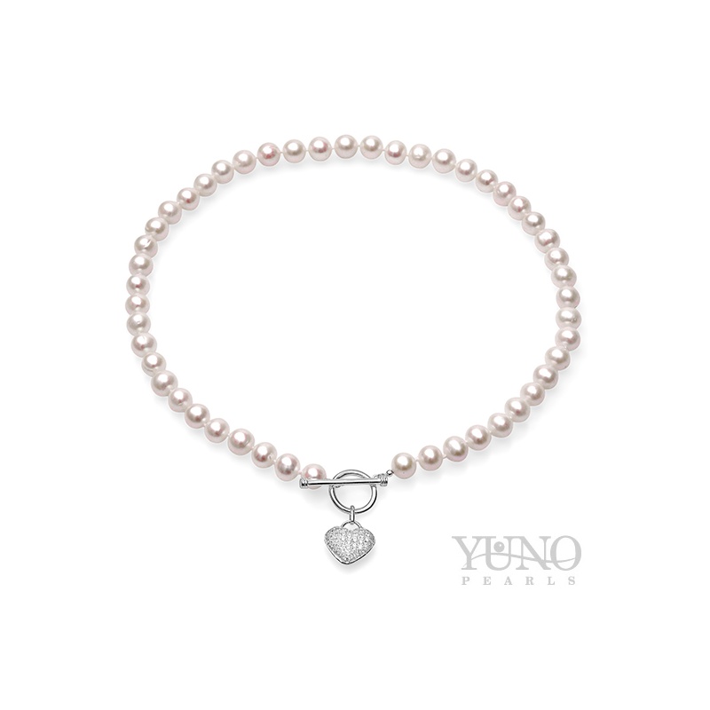 Collier 7-8mm Zuchtperlen, weiß, Silber, 43cm