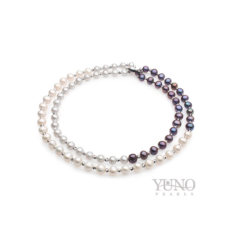 Collier, 8-9mm Zuchtperlen, weiß, grau, dunkel, 100cm