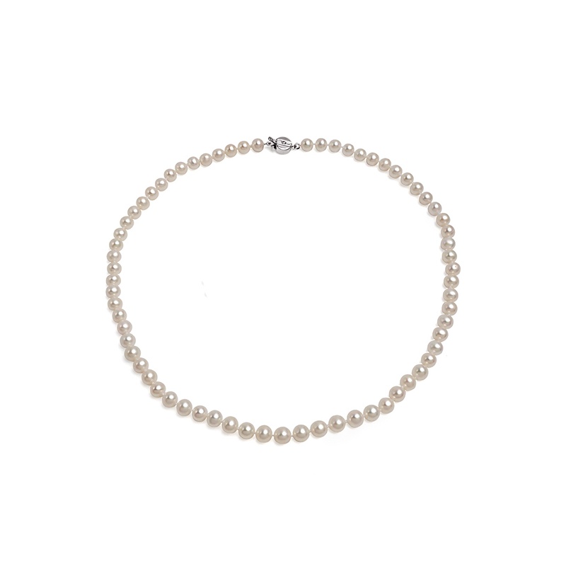 Collier 6-6.5 mm weiße Zuchtperlen, 42/45 cm, Silber