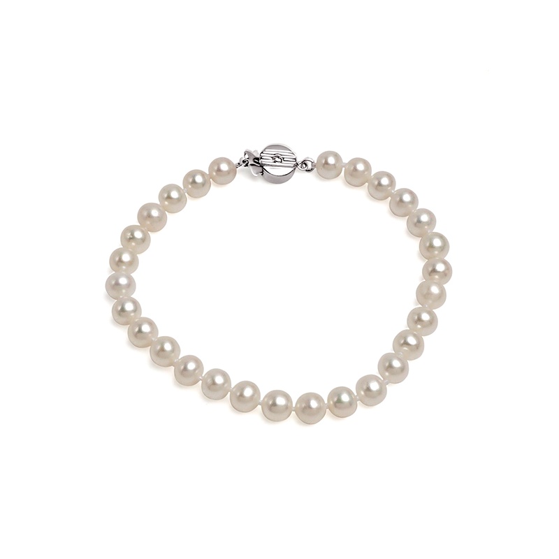 Armband 6-6.5 mm weiße Zuchtperlen, 18/19 cm, Silber