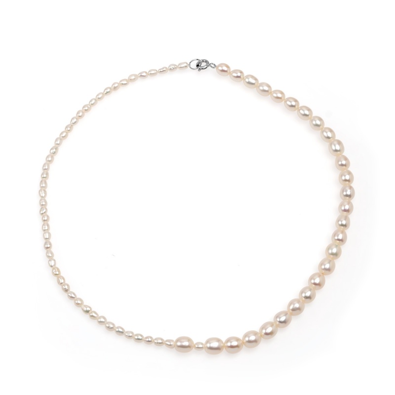 Collier 3-3.5 mm und 5.5.-6.5. mm Zuchtperlen, weiß, 40 cm, Silber