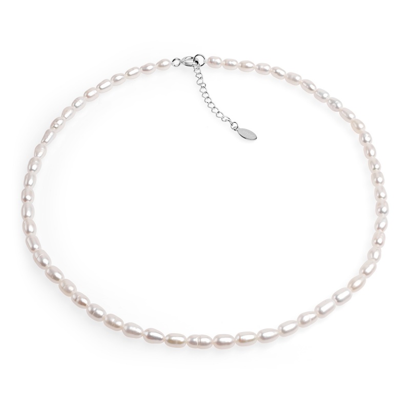 Collier 4-4.5 mm Zuchtperlen, weiß, 43+4 cm, Silber