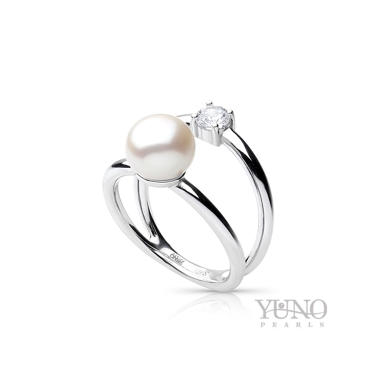 Ring 8-9mm Zuchtperle, weiß, Zirkonia, Silber
