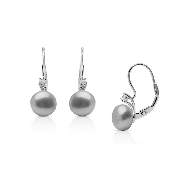 Ohrringe 8-9mm Zuchtperlen, grau, Zirkonia, Silber