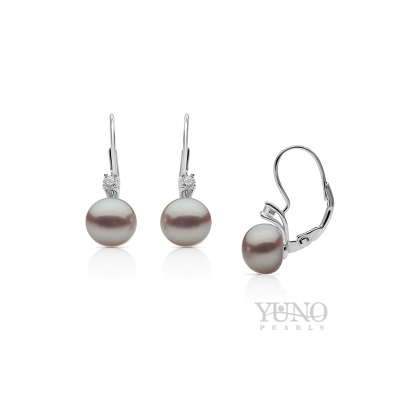 Ohrringe, 8-9mm Zuchtperlen, lavendel, Silber, Zirkonia