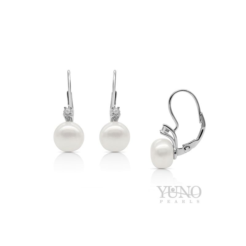 Ohrringe, 8-9mm Zuchtperlen, weiß, Silber, Zirkonia