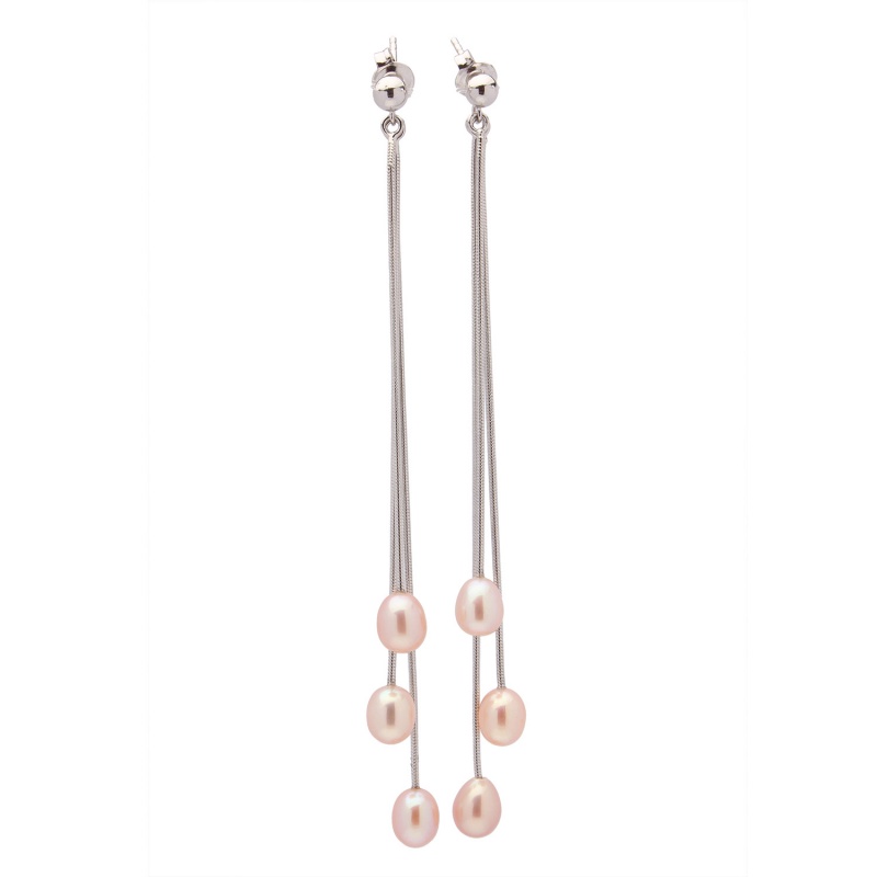 Ohrhänger, 5-6mm Zuchtperlen, rosa, Silber