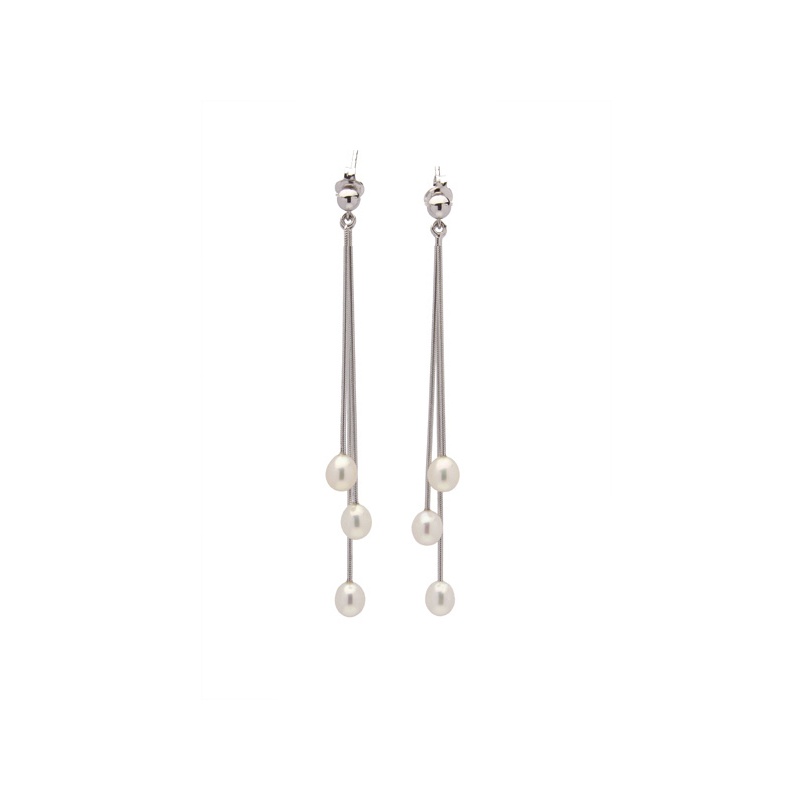 Ohrhänger, 5-6mm Zuchtperlen, weiß, Silber