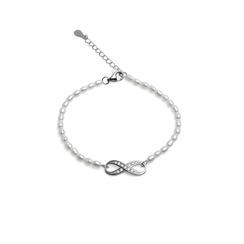 Armband, 2-4mm weiße Zuchtperlen, Silber, Zirkonia