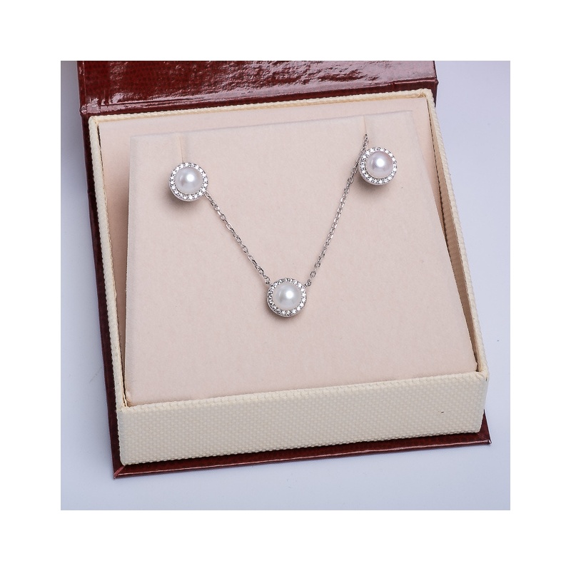 Set Ohrringe und Anhänger, 6-7mm und 5-6mm Zuchtperlen, weiß, Silber