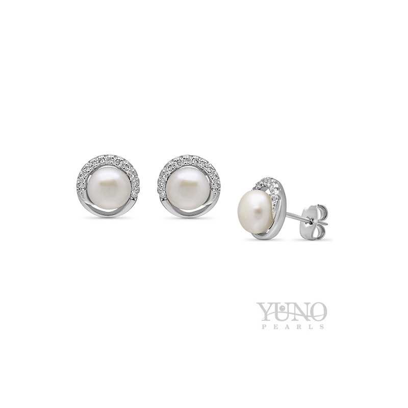Ohrringe, 6-7mm Zuchtperlen, weiß, Silber, Zirkonia