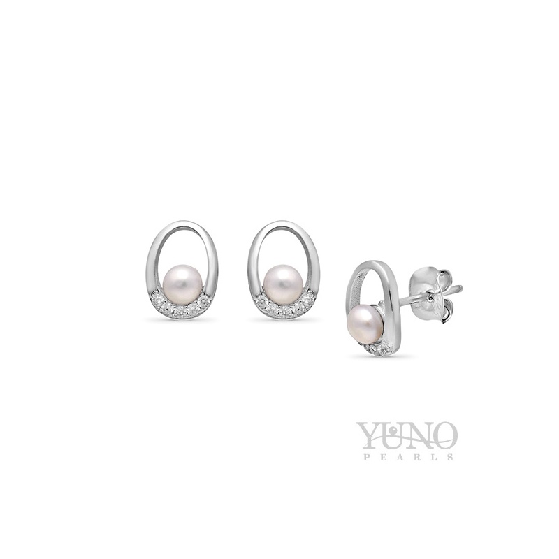 Ohrringe 3-4mm Zuchtperlen, weiß, Silber, Zirkonia