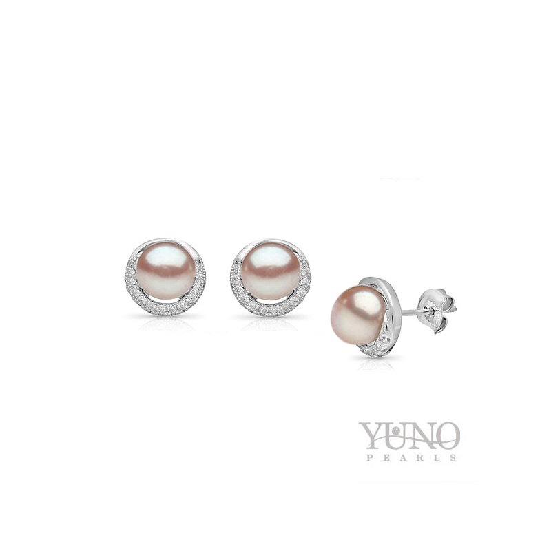 Ohrringe, 5-6mm Zuchtperlen, lila, Silber, Zirkonia