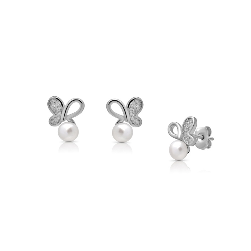 Ohrstecker, 5-6 mm Zuchtperle, weiß, Silber