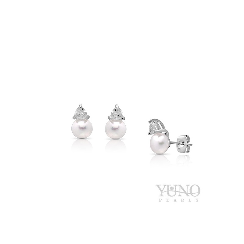 Ohrstecker 6-7mm weiße Zuchtperlen, Zirkonia, Silber