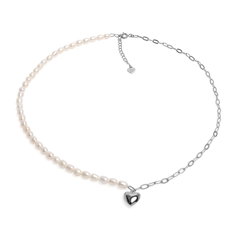 Collier 4-4.5 mm Zuchtperlen, weiß, 40+5 cm, Silberkette