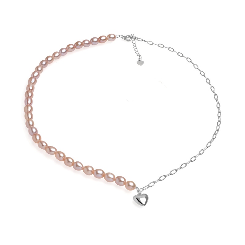 Collier 4-4.5 mm Zuchtperlen, lila, 40+5 cm, Silberkette