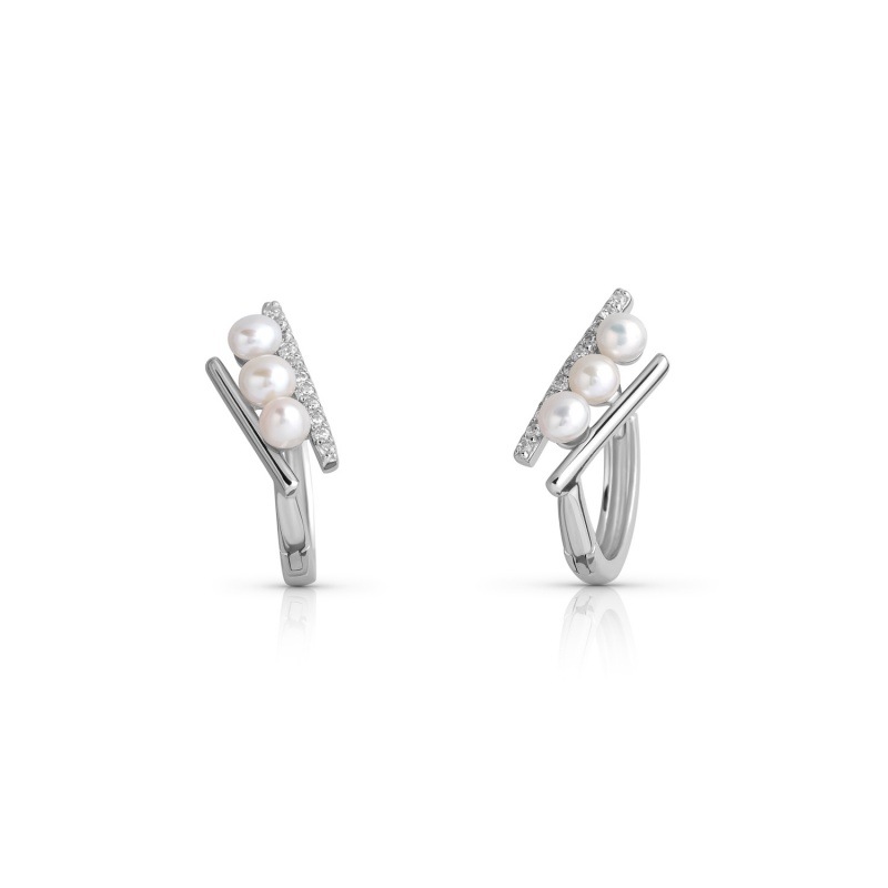 Ohrringe, 3-4mm Zuchtperle, weiß, Silber, Zirkonia