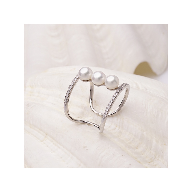 Ring, 5-6mm Zuchtperlen, Zirkonia, Silber