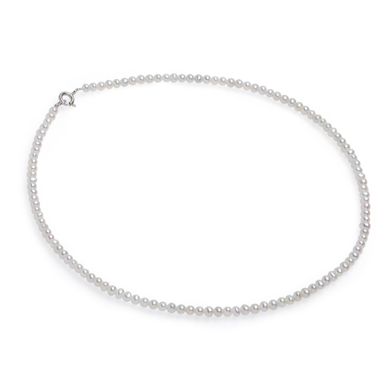 Colier, 3-4mm Zuchtperlen, weiß, Silber