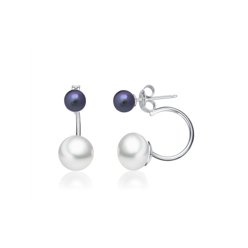 Doppel-Ohrstecker, Zuchtperlen 5-6mm/8-9mm, weiß/dunkel, Silber