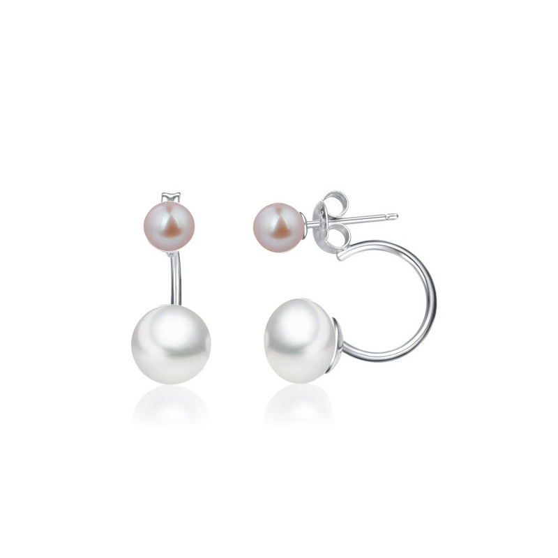 Doppel-Ohrstecker, Zuchtperlen 5-6mm/8-9mm, lila/weiß, Silber