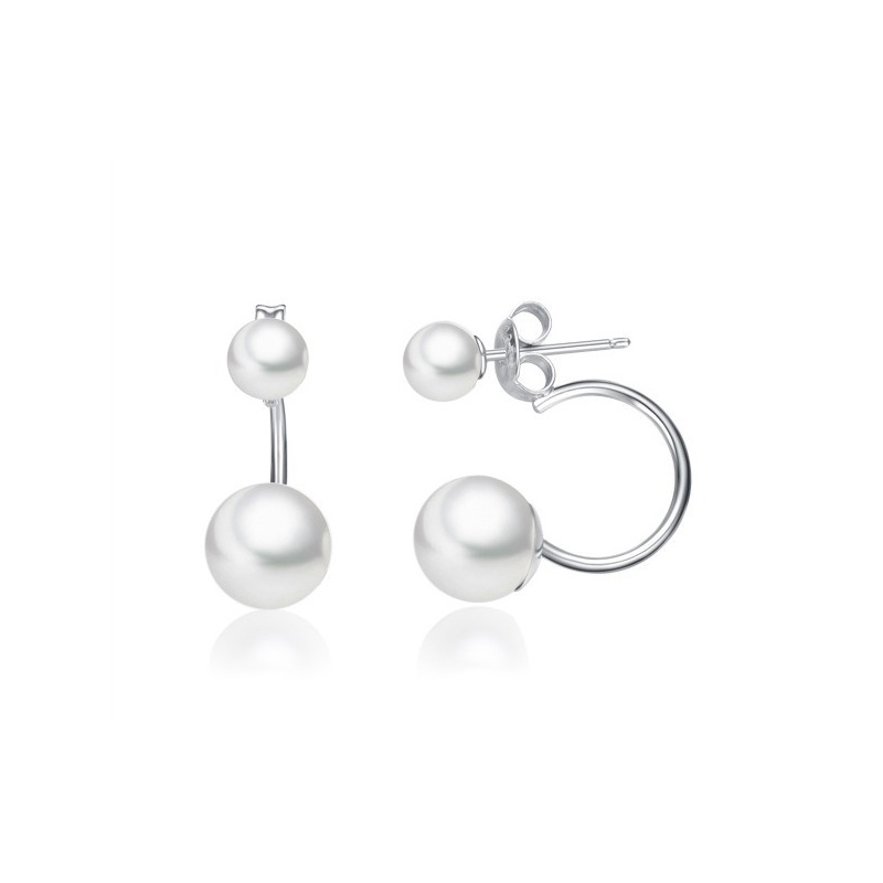 Doppel-Ohrstecker, Zuchtperlen 5-6mm/8-9mm weiß, Silber
