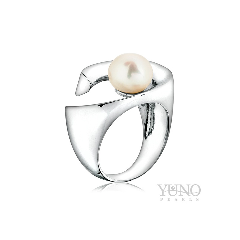Ring, weiße 9-10mm Zuchtperle, Silber