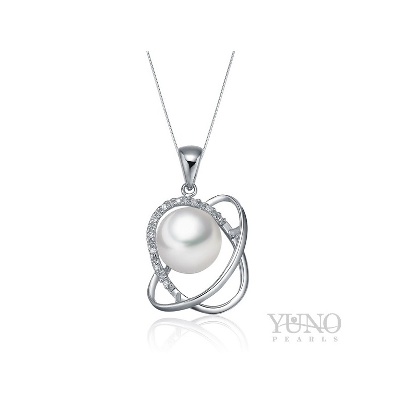 Anhänger, weiße 10-11mm Zuchtperle, Zirkonia, Silber