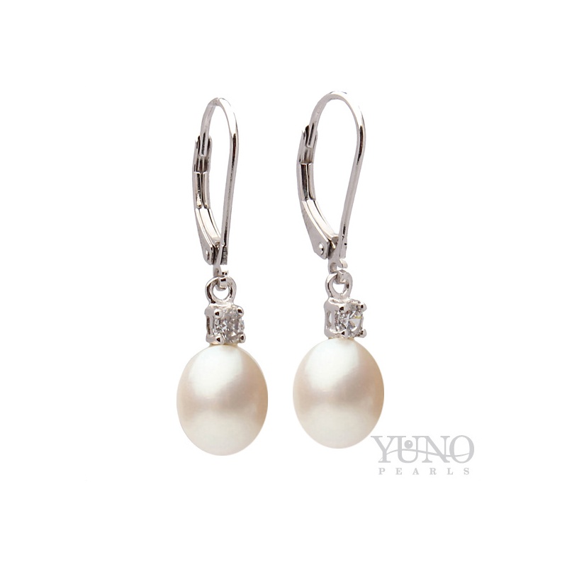 Ohrringe, 7-8mm Zuchtperle, weiß, Silber, Zirkonia