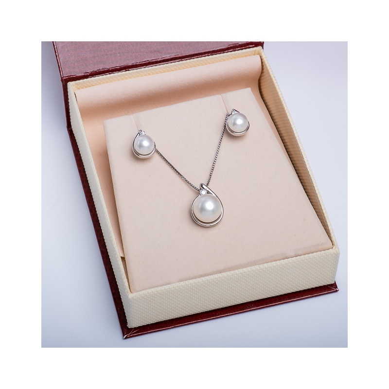 Set Ohrringe und Anhänger, 6-7mm und 10mm Zuchtperlen, weiß, Silber