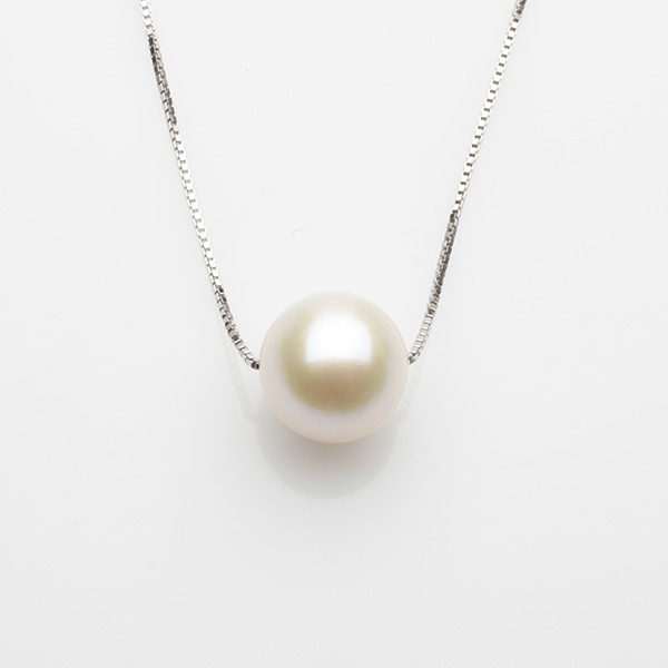 Einzelperle 9-10 mm auf Silberkette, 43cm, weiß