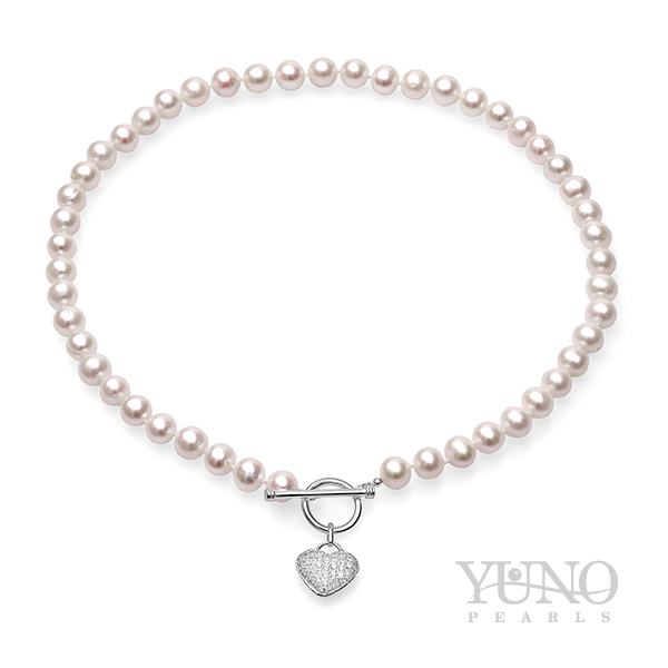 Collier 7-8mm Zuchtperlen, weiß, Silber, 43cm