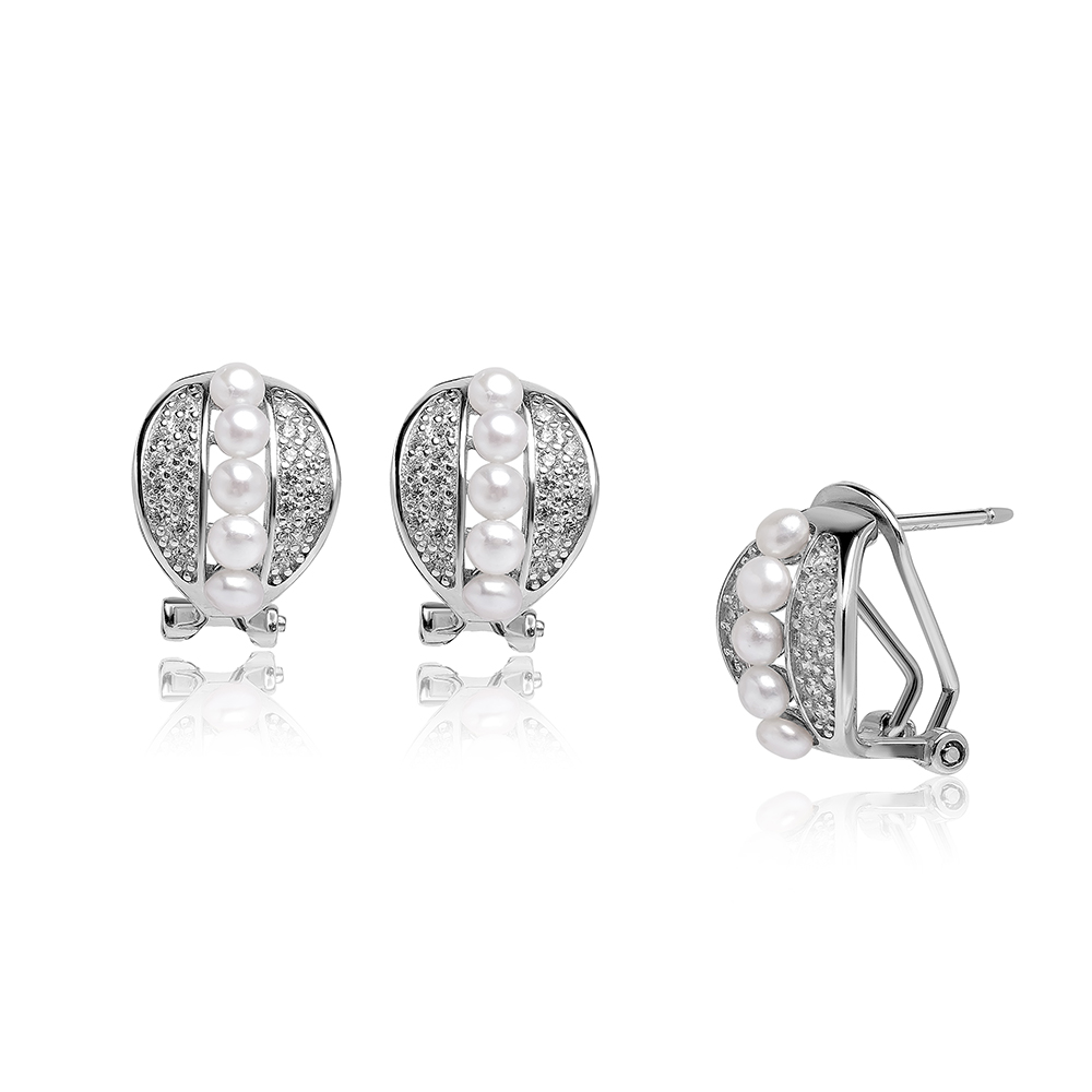 Ohrringe, 2-4mm Zuchtperle, weiß, Silber, Zirkonia