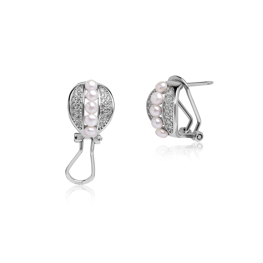 Ohrringe, 2-4mm Zuchtperle, weiß, Silber, Zirkonia