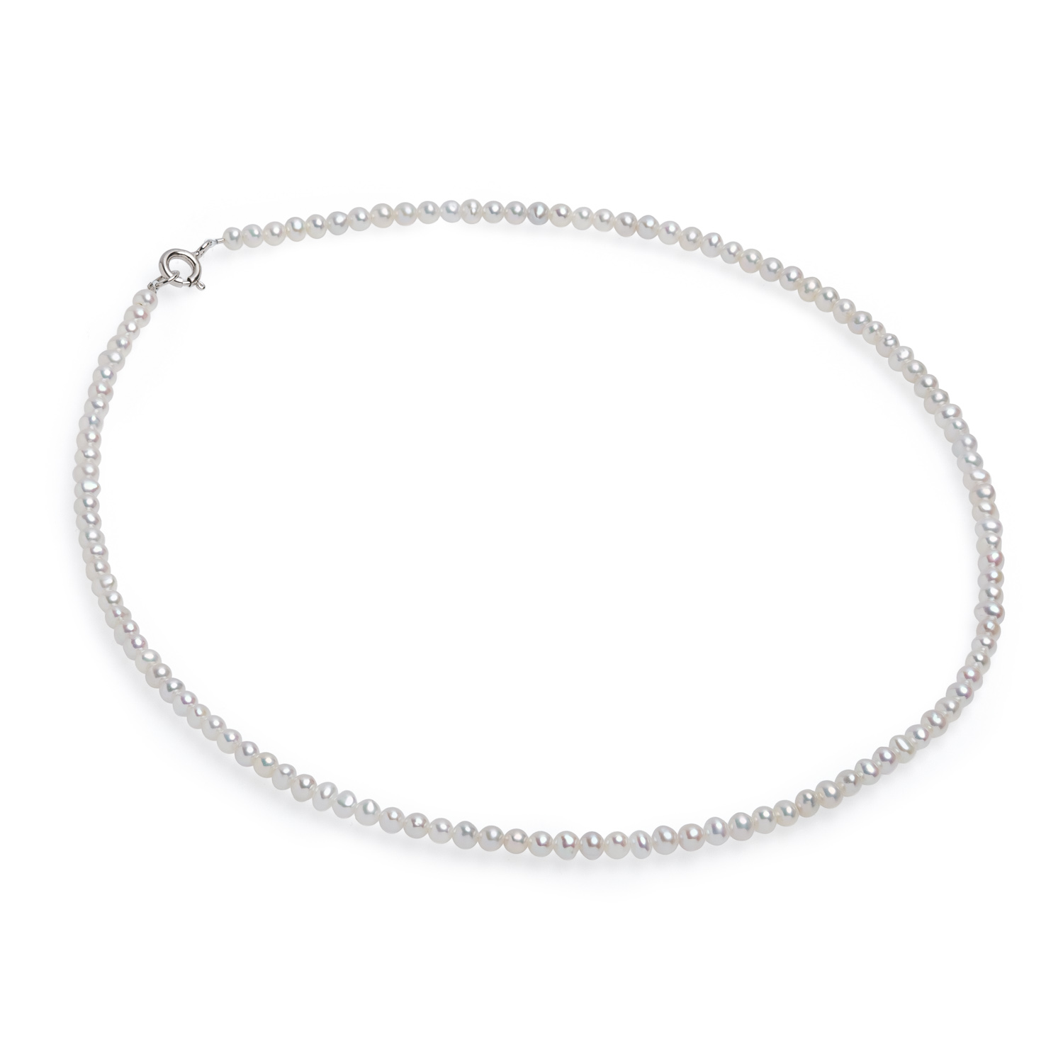 Colier, 3-4mm Zuchtperlen, weiß, Silber