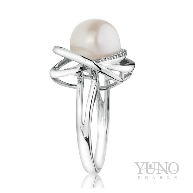 Ring weiße 9-10mm Zuchtperle, Zirkonia, Silber